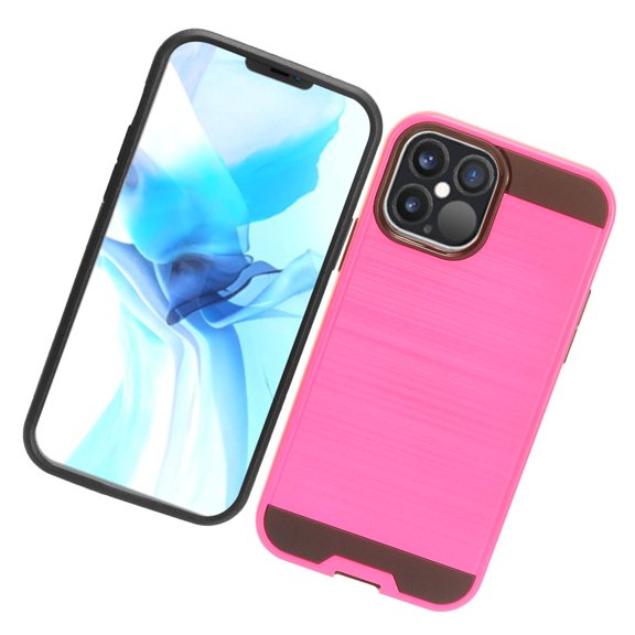 Apple iPhone 12 Pro Max (6.7") Phone Case Brushed Texture Slim Hybrid Dual Layer Hard & TPU Armor Rugged Cover for iPhone 12 Pro Max ,by Xcell - Pink