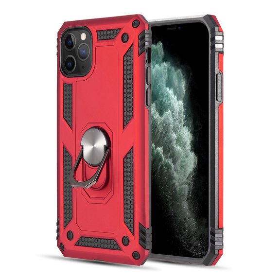Apple iPhone 12 Pro Max /6.7" Phone Case Hybrid Finger Ring Holder Kickstand 360 Rotable Clip Shield Heavy Duty Armor Dual Layer Protective Shell TPU Bumper Stand Cover RED for iPhone 12 PRO MAX