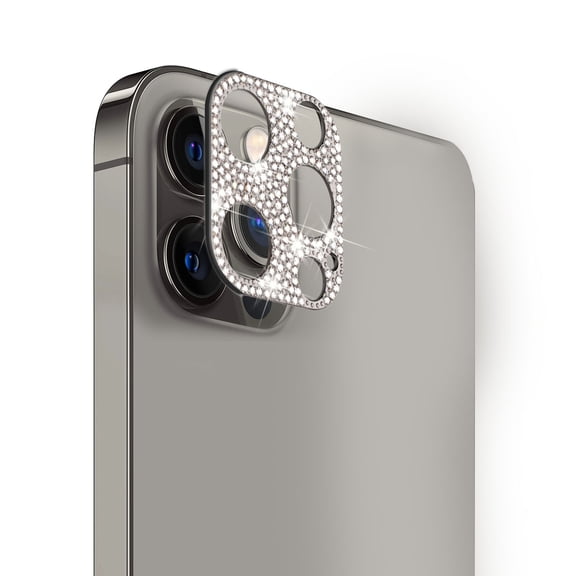 for Apple iPhone 12 Pro Max (6.7") Premium HD Camera Lens Zinc Alloy With Diamond Bling Glitter Lens Protective Camera Cover ,Xpm Screen Protector [Black]
