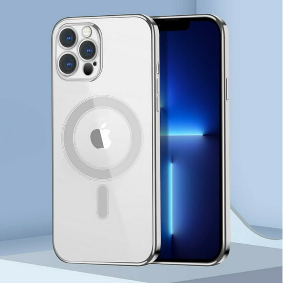 For Apple iPhone 12 Pro Max 6.7 inch Anti-Scratch Clear TPU Bumper Shockproof Protective Fast and Stable Wireless Charging Magsafe Compatible Hybrid Case Cover Silver