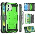 thumbnail image 1 of Apple iPhone 12 Pro Max Case, 6.7" Phone 12 Pro Max Clip Belt Holster, Takfox Shockproof Swivel Defender Heavy Duty Armor Protective Cases & 2 PCS Screen Protector with Kickstand Rugged Cover, Green, 1 of 7