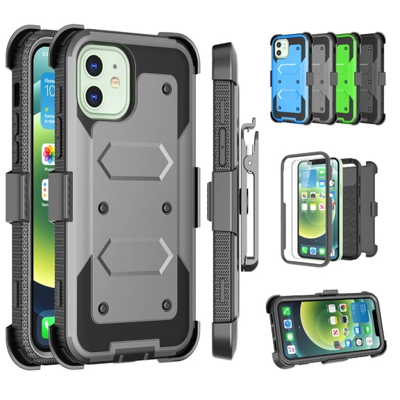 Apple iPhone 12 Pro Max Case, 6.7" Phone 12 Pro Max Clip Belt Holster, Takfox Shockproof Swivel Defender Heavy Duty Armor Protective Cases & 2 PCS Screen Protector with Kickstand Rugged Cover, Gray