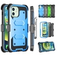 thumbnail image 1 of Apple iPhone 12 Pro Max Case, 6.7" Phone 12 Pro Max Clip Belt Holster, Takfox Shockproof Swivel Defender Heavy Duty Armor Protective Cases & 2 PCS Screen Protector with Kickstand Rugged Cover, Blue, 1 of 7