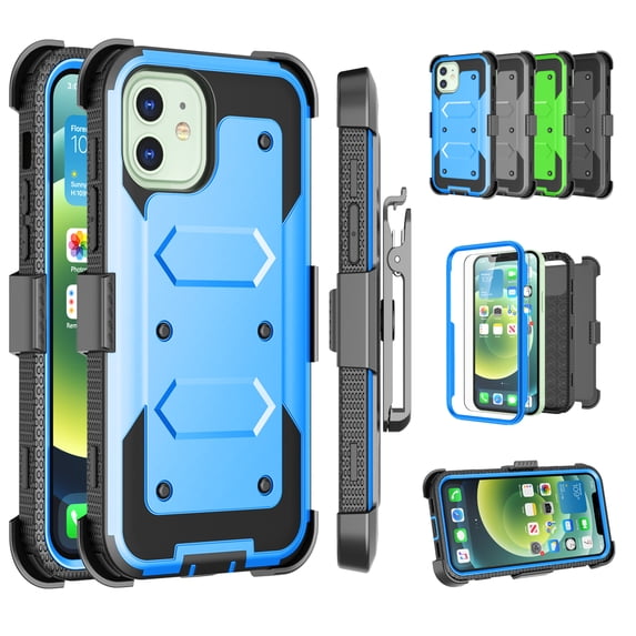 Apple iPhone 12 Pro Max Case, 6.7" Phone 12 Pro Max Clip Belt Holster, Takfox Shockproof Swivel Defender Heavy Duty Armor Protective Cases & 2 PCS Screen Protector with Kickstand Rugged Cover, Blue