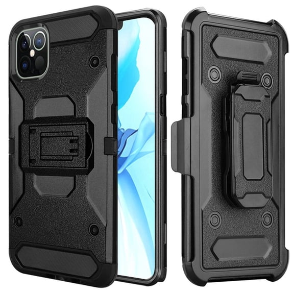 Apple iPhone 12 Pro Max Phone Case Hybrid Swivel Belt Clip Holster Kickstand Heavy Duty Bumper Armor Rugged Cover for iPhone 12 Pro Max /6.7" ,by Xcell [Black]