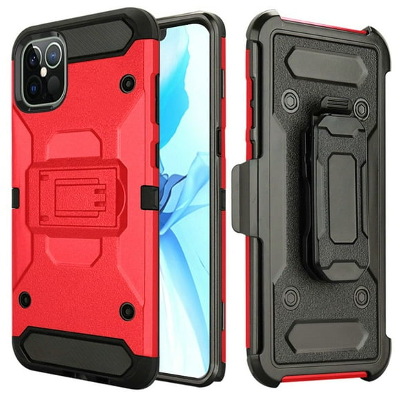 Apple iPhone 12 Pro Max Phone Case Hybrid Swivel Belt Clip Holster Kickstand Heavy Duty Bumper Armor Rugged Cover for iPhone 12 Pro Max /6.7" ,by Xcell [Red]