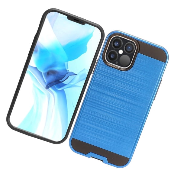 Apple iPhone 12 /iPhone 12 Pro (6.1") Phone Case Brushed Texture Slim Hybrid Dual Layer Hard & TPU Armor Rugged Cover for iPhone 12 /12 Pro ,by Xcell - Blue