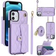 thumbnail image 1 of For Apple iPhone 12 mini RFID Blocking Protective Purse Wallet Case Magnetic Flip Cover Multi-Card Slots Pocket With Detachable Shoulder Strap And Wrist Strap,Purple,For iPhone 12 mini, 1 of 7