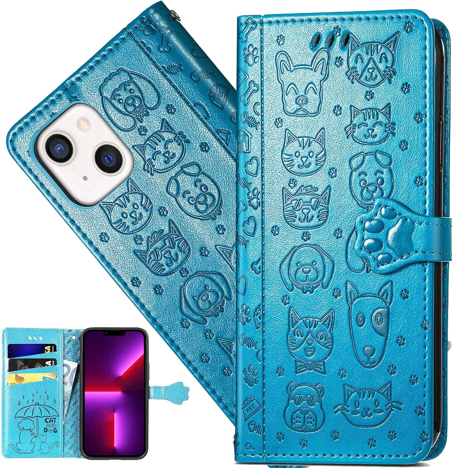 for Apple iPhone 13 (6.1 Inch) Cartoon Cute Wallet Case,Cat Dog Style ...