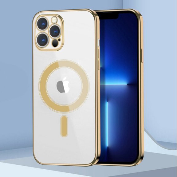 For Apple iPhone 13 6.1 inch Anti-Scratch Clear TPU Bumper Shockproof Protective Fast and Stable Wireless Charging Magsafe Compatible Hybrid Case Cover Gold
