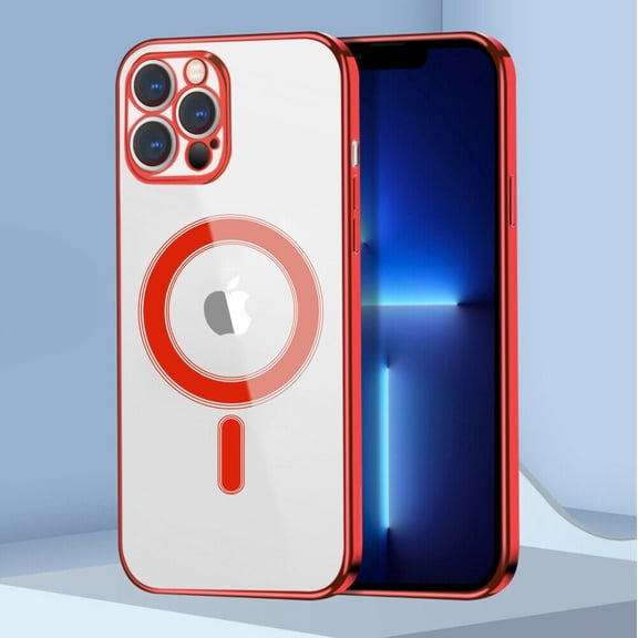 For Apple iPhone 13 6.1 inch Anti-Scratch Clear TPU Bumper Shockproof Protective Fast and Stable Wireless Charging Magsafe Compatible Hybrid Case Cover Red