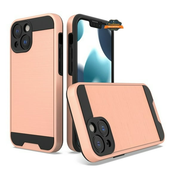 For Apple iPhone 13 Mini (5.4") Slim Rugged TPU + Hard PC Brushed Metal Texture Hybrid Dual Layer Defender Armor Shockproof Cover ,Xpm Phone Case [Rose Gold]