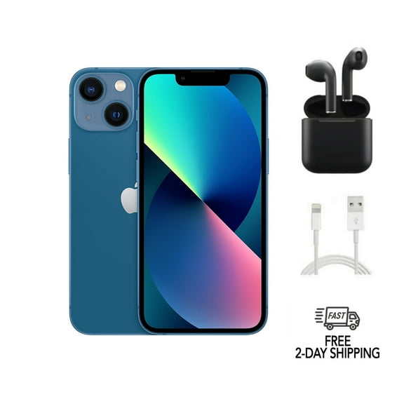 Pre-Owned Apple iPhone 13 Mini (Fully Unlocked) 128 Blue (A2481) Bundle with Wireless Earbuds