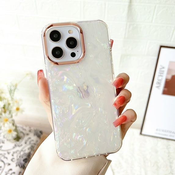 for Apple iPhone 13 Pro Case for Women Girls, Luxury Ultra Slim Plating Camera Frame TPU + PC Translucent Drop Protective Shockproof Phone Case Cover for iPhone 13 Pro - White