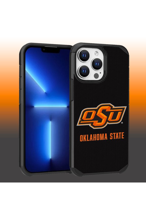 Apple iPhone 13 Pro Max (6.7) / 12 Pro Max (6.7) - Licensed NCAA of Oklahoma State University Cowboys & Cowgirls Logo on Orange Textured Dual Layer Case