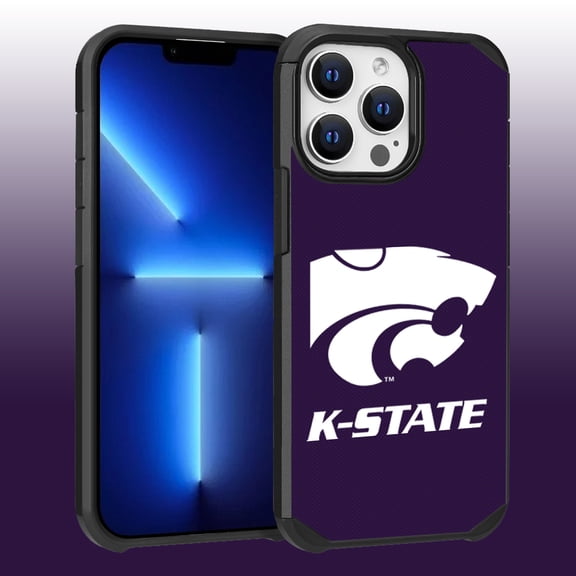 Apple iPhone 13 Pro Max (6.7) / 12 Pro Max (6.7) - Licensed NCAA University of Kansas State Wildcats Logo on Purple Textured Dual Layer Case