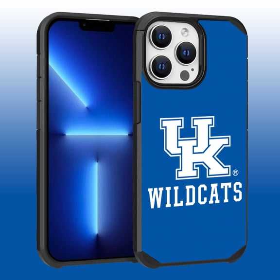 Apple iPhone 13 Pro Max (6.7) / 12 Pro Max (6.7) - Licensed NCAA University of Kentucky Wildcats logo on Light Blue Textured Dual Layer Case