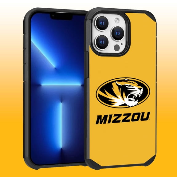Apple iPhone 13 Pro Max (6.7) / 12 Pro Max (6.7) - Licensed NCAA University of Missouri Tigers Logo on Dark Blue Textured Dual Layer Case