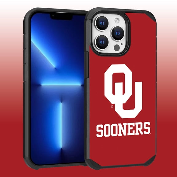 Apple iPhone 13 Pro Max (6.7) / 12 Pro Max (6.7) - Licensed NCAA University of Oklahoma Sooners Logo on Red Textured Dual Layer Case