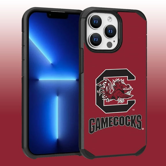 Apple iPhone 13 Pro Max (6.7) / 12 Pro Max (6.7) - Licensed NCAA University of South Carolina Gamecocks Logo on Red Textured Dual Layer Case