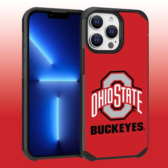 Apple iPhone 13 Pro Max (6.7) / 12 Pro Max (6.7) - Licensed NCAA of Ohio State University Buckeyes Logo on Red Textured Dual Layer Case