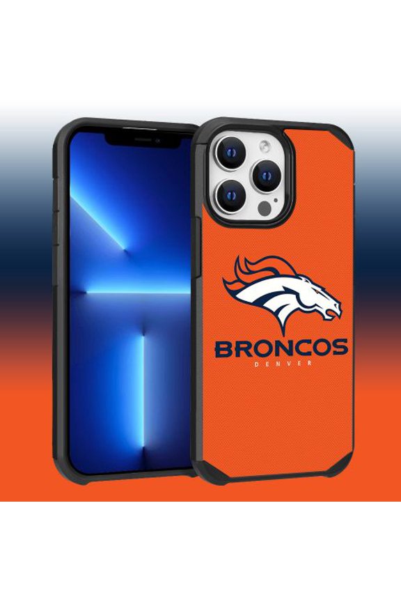 Apple iPhone 13 Pro Max (6.7) - NFL Licensed Denver Broncos Team Logo on Orange Textured Dual Layer Case