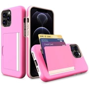 Apple iPhone 13 Pro Max Case with Card Holder - Dual Layer Wallet Case - Shockproof - Pink