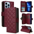 thumbnail image 1 of For Apple iPhone 13 Pro Max Wallet Case Magnetic Flip Cover 9-Card Slots Zipper Pocket With Detachable Shoulder Strap And Wrist Strap,Wine red,For iPhone 13 Pro Max, 1 of 7