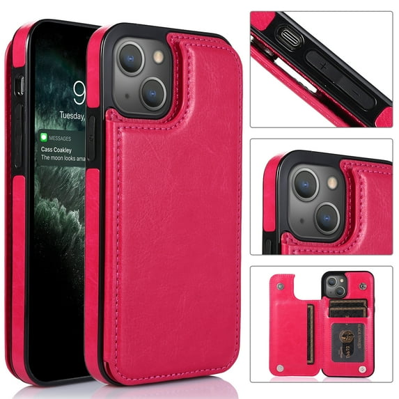 Apple iPhone 13 Wallet Case with Card Holder, Dteck PU Leather Kickstand Card Slots Case, Double Magnetic Clasp and Durable Shockproof Cover For iPhone 13,Rose