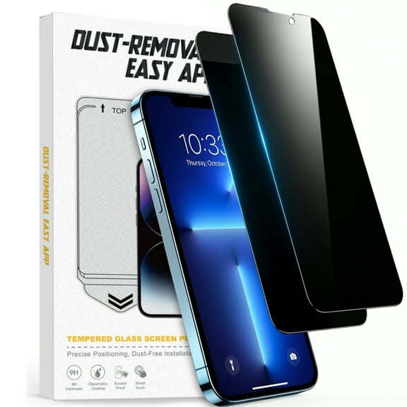 Apple iPhone 13 / iPhone 13 Pro / iPhone 14 Privacy Screen Protector, 2-Pack Shatterproof Tempered Glass Film 6.1"