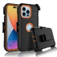 thumbnail image 1 of Apple iPhone 14, 14 Pro, 14 Plus, 14 Pro Max Case, Heavy Duty Rugged Defender Case with [Belt Clip Holster] [Built in Screen Protecotr], Shockproof Full Body Protection Kickstand Cover, Orange, 1 of 8