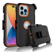 Apple iPhone 14, 14 Pro, 14 Plus, 14 Pro Max Case, Heavy Duty Rugged Defender Case with [Belt Clip Holster] [Built in Screen Protecotr], Shockproof Full Body Protection Kickstand Cover, Orange
