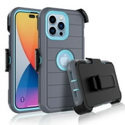Apple iPhone 14, 14 Pro, 14 Plus, 14 Pro Max Case, Heavy Duty Rugged Defender Case with [Belt Clip Holster] , Shockproof Full Body Protection Kickstand Cover, Gray