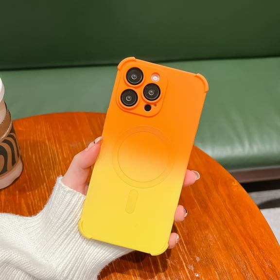 for Apple iPhone 14 Case Magnetic, Compatible with Magsafe Slim Fit Gradient Color Stylish Back Cover Shockproof Drop Protective Bumper Phone Case for Apple iPhone 14, Orange