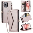 thumbnail image 1 of For Apple iPhone 14 Case Wallet, Cards Holder RFID Blocking Crossbody Shoulder Strap Hand Wrist Bumper Shockproof Flip Cover Stand Protective PU Leather Phone Case for iPhone 14, Rosegold, 1 of 9