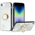 thumbnail image 1 of For Apple iPhone 14 Plus (6.7") Diamond 3D Bling Sparkly Glitter Ornaments Engraving Hybrid Ring Stand Fashion Cover ,Xpm Phone Case [ White Good Luck Floral ], 1 of 7