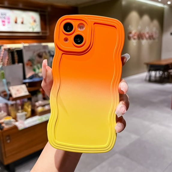 For Apple iPhone 14 Plus Case, Stylish Gradient Color Wave Frame Flexible TPU Back Cover Anti-Scratch Drop Proof Anti-Fingerprint Protective Slim Fit Phone Case for iPhone 14 Plus, Orange