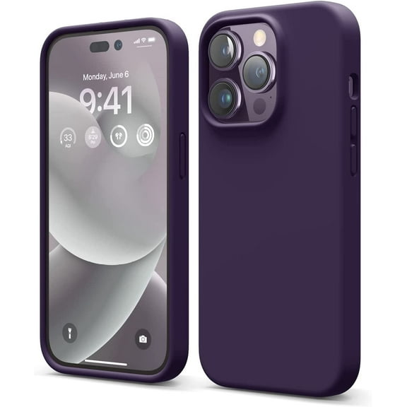 Apple iPhone 14 Pro Case, Liquid Silicone Case, Full Body Protective Cover, Shockproof, Slim Phone Case, Anti-Scratch, 6.1 inch (Deep Purple)