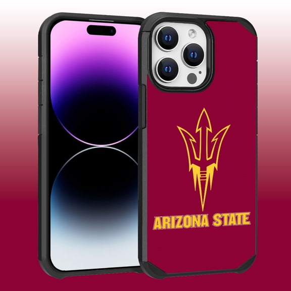 Apple iPhone 14 Pro Max (6.7) - Licensed NCAA University of Arizona State Sun Devils Logo on Red Textured Dual Layer Case