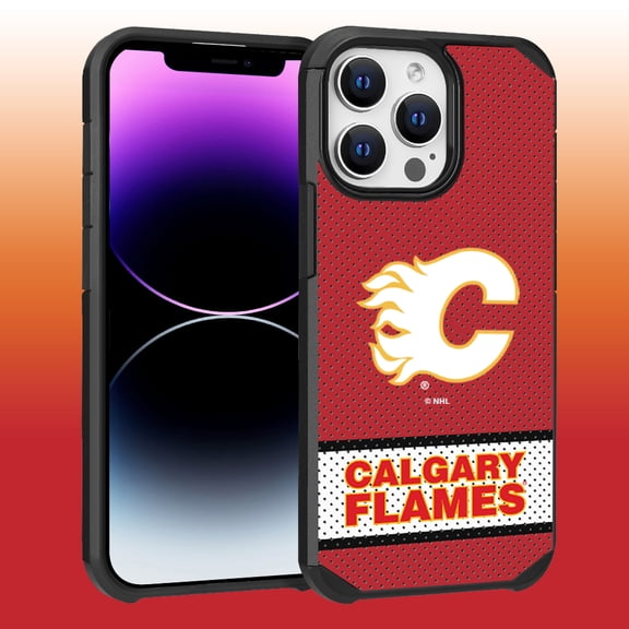 Apple iPhone 14 Pro Max (6.7) - NHL Licensed Calgary Flames Team Logo on Jersey Textured Dual Layer Case