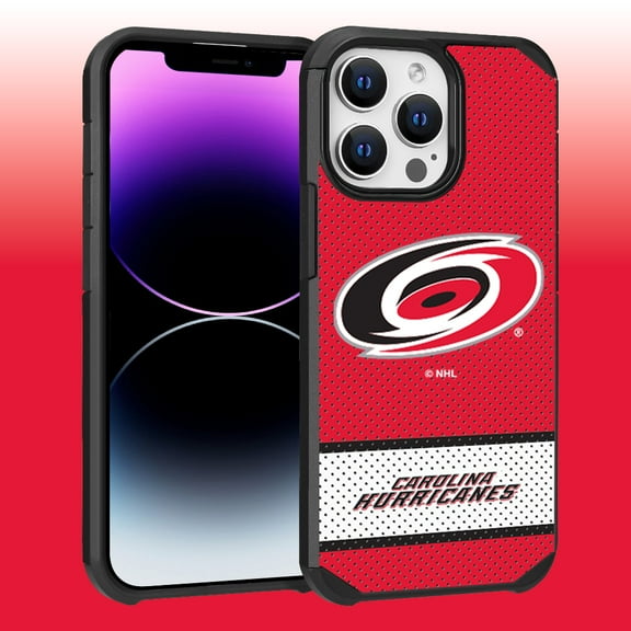 Apple iPhone 14 Pro Max (6.7) - NHL Licensed Carolina Hurricanes Team Logo on Jersey Textured Dual Layer Case