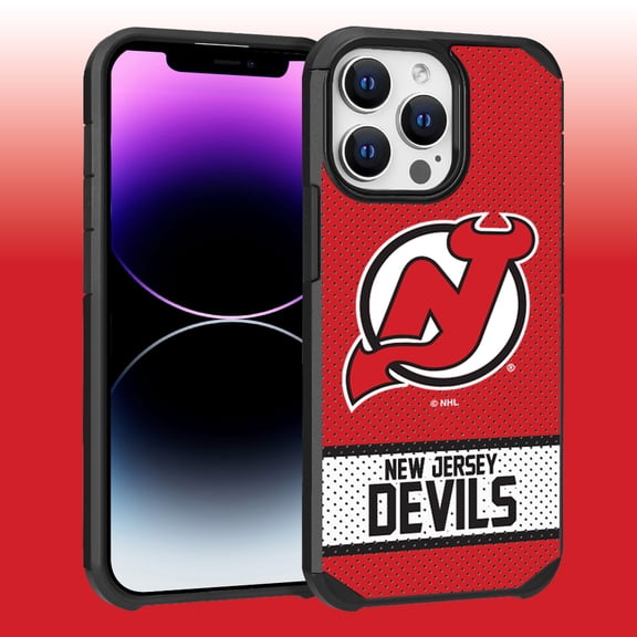 Apple iPhone 14 Pro Max (6.7) - NHL Licensed New Jersey Devils Mets Team Logo on Jersey Textured Dual Layer Case