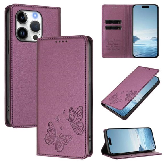 For Apple iPhone 14 Pro Max 6.7" 【RFID Blocking 】Protective Purse Case Double Butterfly Strong Magnetic Attachment/Closure, Card Slots/Pocket, PU Leather Flip Wallet Case,Violet,For iPhone 14 Pro Max