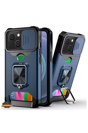 For Apple iPhone 14 Pro Max (6.7") Wallet Case Design with Camera Protection, Card Slot & Ring Stand Magnetic Car Mount Phone Case Cover by Xpression - Blue