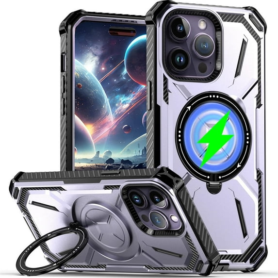 for Apple iPhone 14 Pro Max Case Compatible for Magsafe, Ultimate Protection Armor with Ring Holder Fit for Magsafe Wireless Charger Phone Case for iPhone 14 Pro Max HJJ Purple