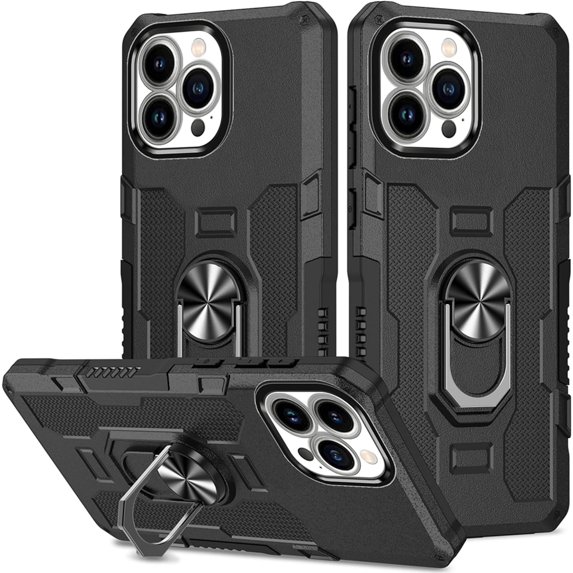 for Apple iPhone 14 Pro Max Case with Metal Ring Kickstand for Women & Men, Heavy-Duty Protection Shockproof Bumper Cover Case for Apple iPhone 14 Pro Max TY Black