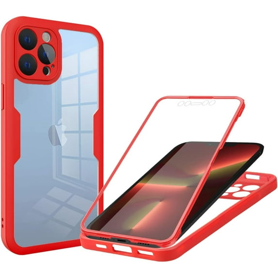 for Apple iPhone 14 Pro Max Clear Case with Screen Protector, Slim Shockproof Soft TPU Bumper Full Body Protection Phone Cover Case for iPhone 14 Pro Max QC Red