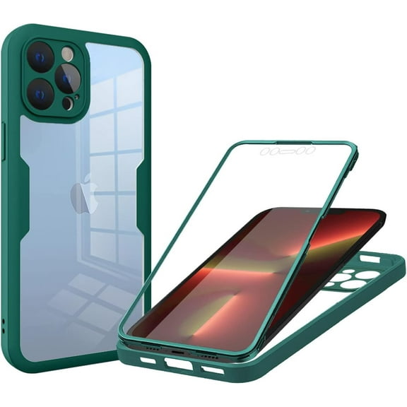 for Apple iPhone 14 Pro Max Clear Case with Screen Protector, Slim Shockproof Soft TPU Bumper Full Body Protection Phone Cover Case for iPhone 14 Pro Max QC Green