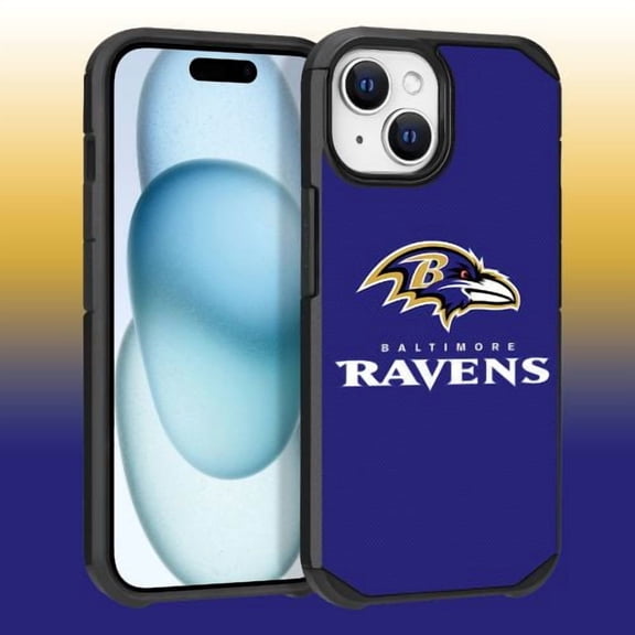 Apple iPhone 15 (6.1) - NFL Licensed Baltimore Ravens Team Logo on Purple Textured Dual Layer Case