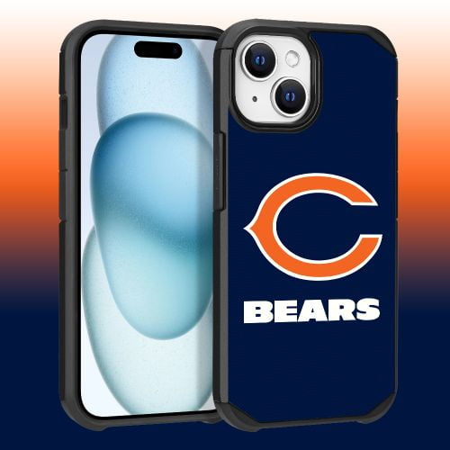 Apple iPhone 15 (6.1) - NFL Licensed Chicago Bears Team Logo on Blue Textured Dual Layer Case